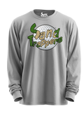 Gray long-sleeve shirt with 'Sand Trappers' logo on a white background